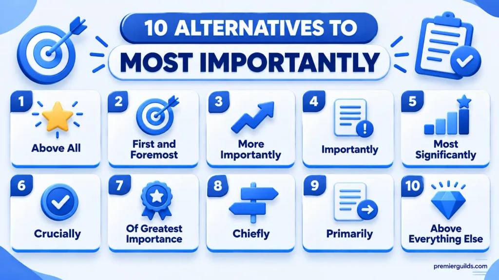 10 alternatives to most importantly including above all and first and foremost