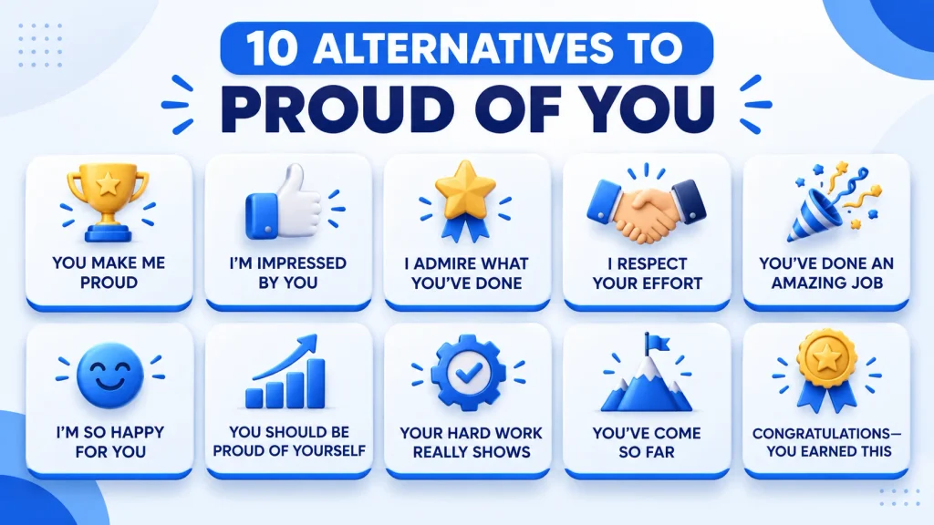 10 alternatives to proud of you including you make me proud and I’m impressed by you