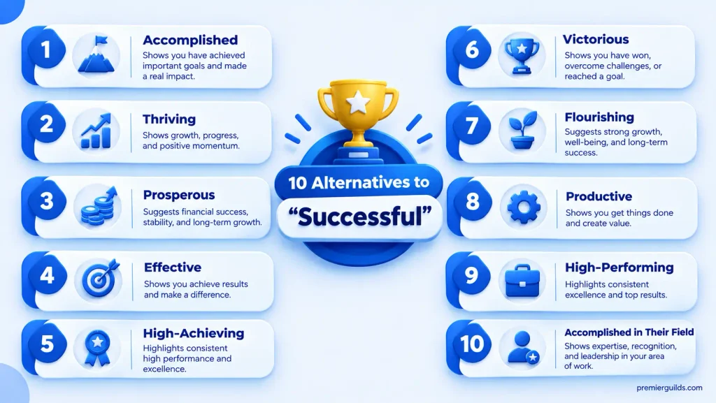 10 alternatives to successful including accomplished, thriving, effective, and high-performing