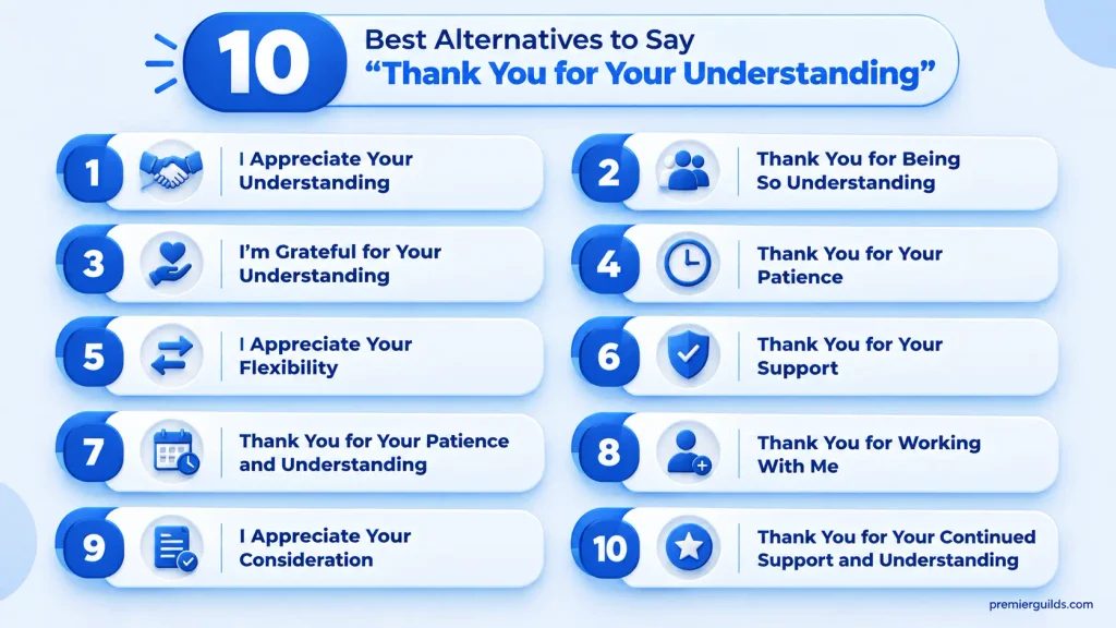 10 alternatives to thank you for your understanding in professional communication
