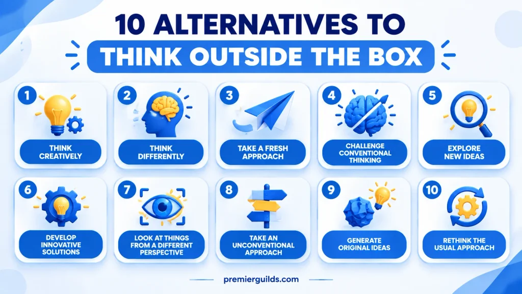 10 alternatives to think outside the box including think creatively and innovative solutions