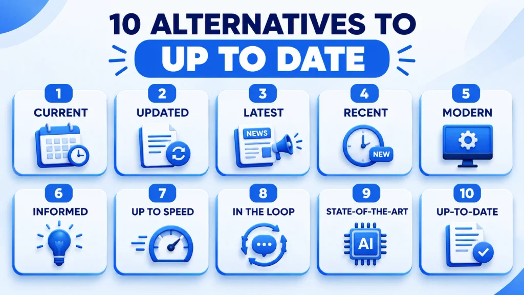 10 alternatives to up to date including current updated latest recent and modern