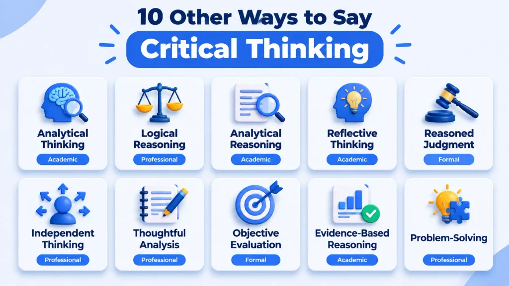 10 alternatives to critical thinking including analytical thinking, logical reasoning, and reflective thinking