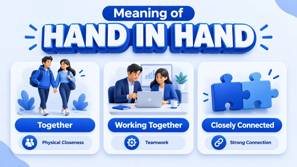 Meaning of another way to say hand in hand with examples of togetherness and connection