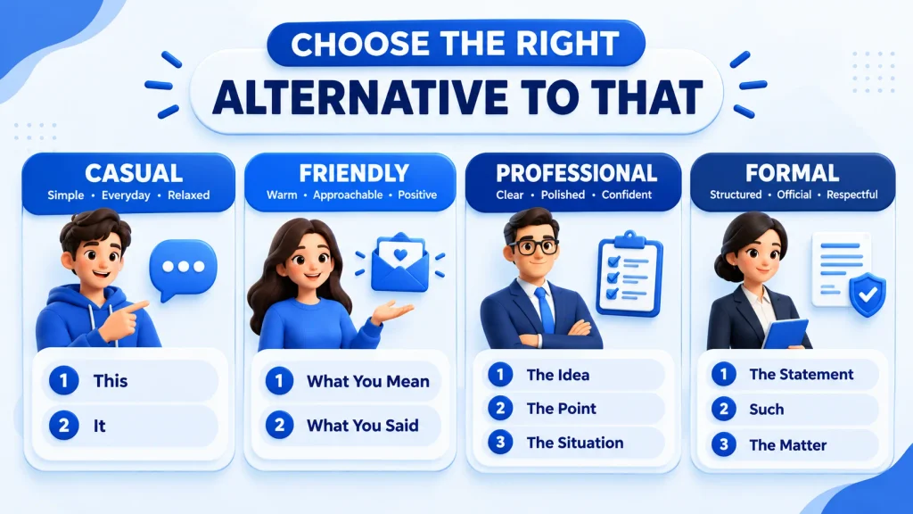 Casual friendly professional and formal alternatives to that by tone