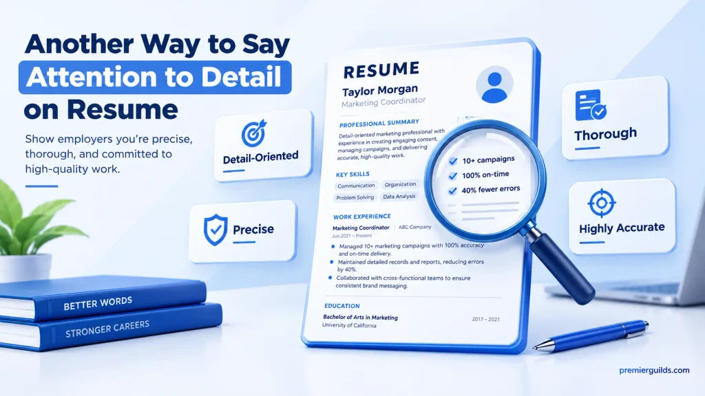 resume graphic showing alternatives to attention to detail