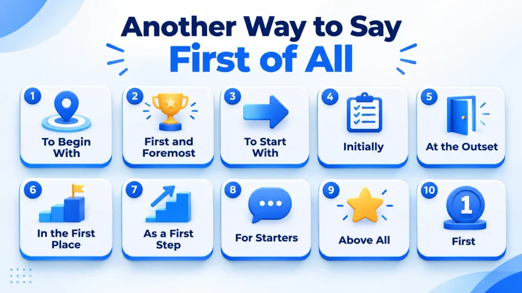 10 alternatives for another way to say first of all