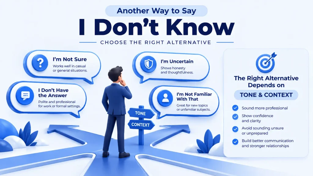 3D infographic showing different ways to say I don’t know based on communication context
