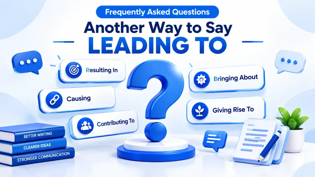 FAQ graphic featuring alternatives to another way to say leading to