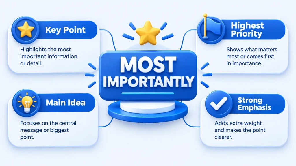 Meaning of most importantly showing key point and highest priority