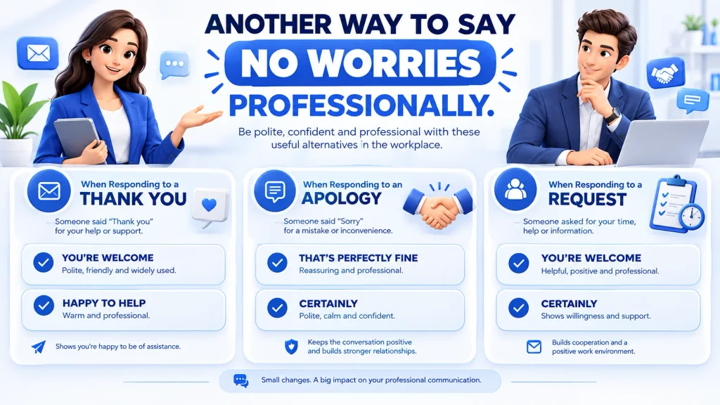 Meaning of another way to say no worries professionally with workplace alternatives