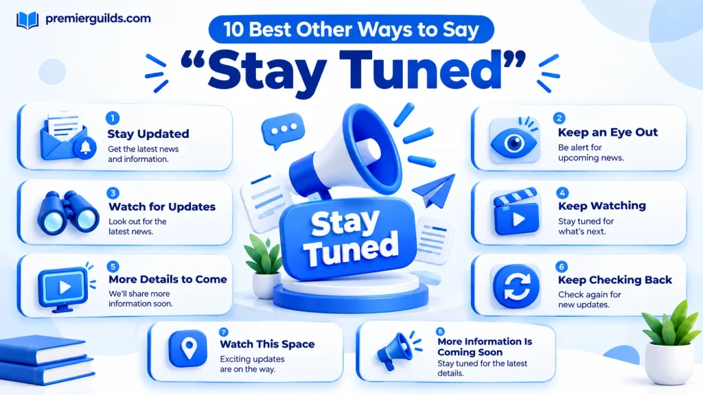 Another way to say stay tuned alternatives infographic