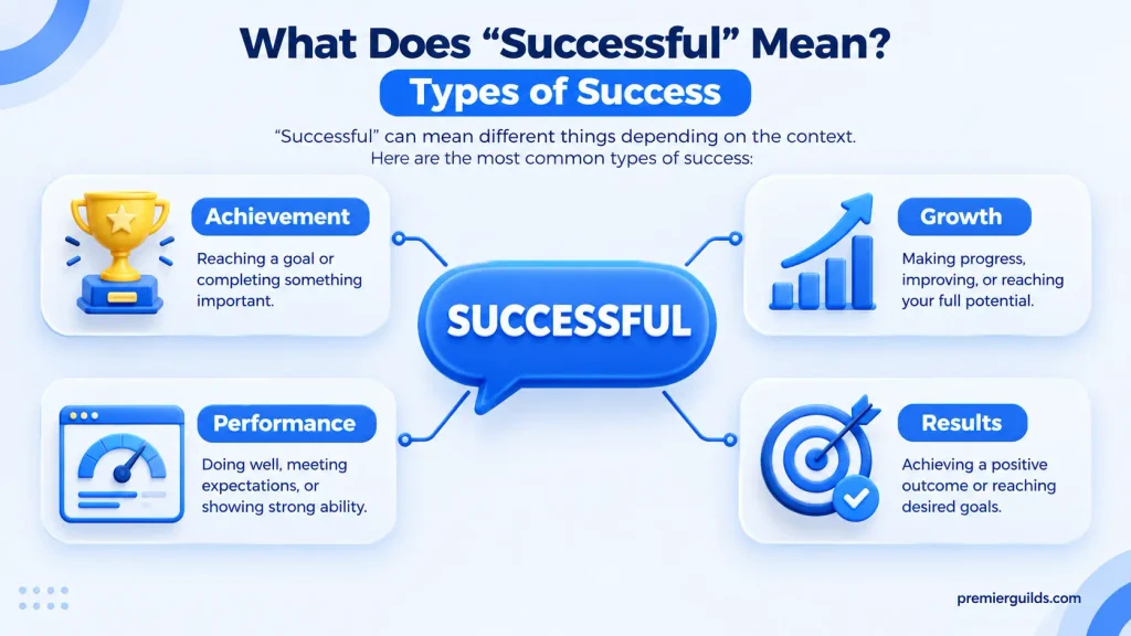 Different meanings of successful including achievement, growth, performance, and results