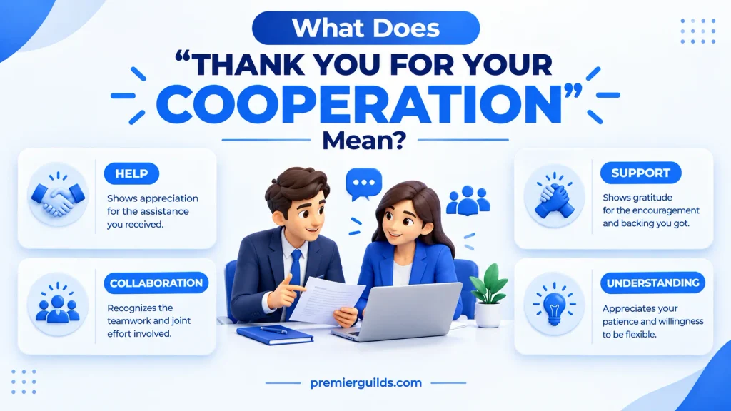 Meaning of another way to say thank you for your cooperation in professional communication