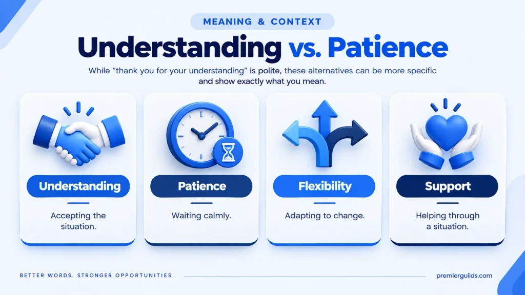 Understanding, patience, flexibility, and support as alternatives to thank you for your understanding