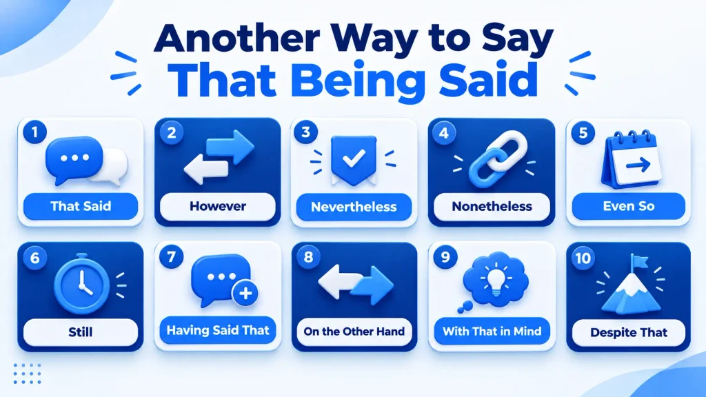 10 alternatives for another way to say that being said