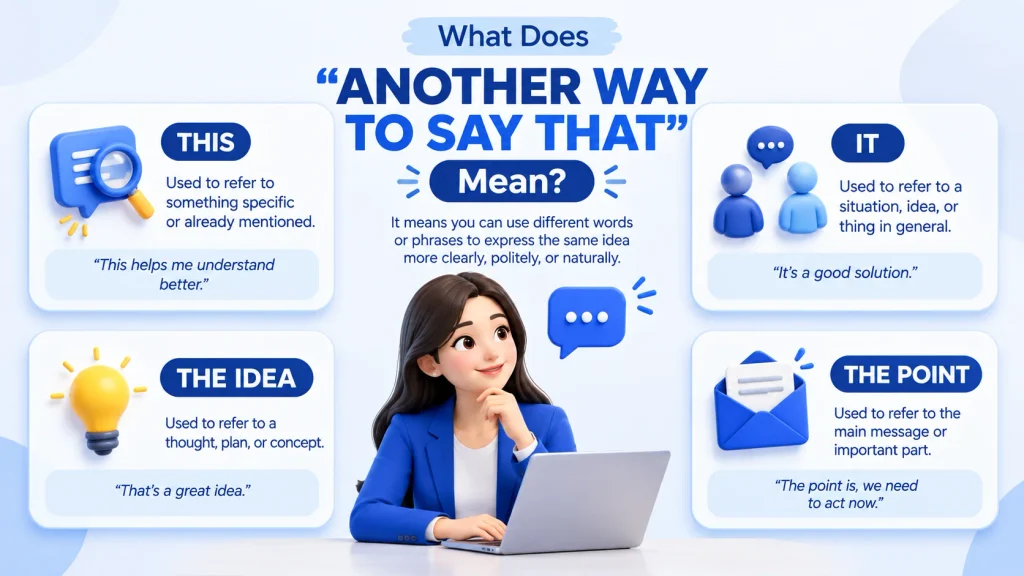 Meaning of another way to say that with common English alternatives