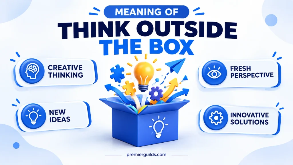 Meaning of another way to say think outside the box with creative thinking and new ideas