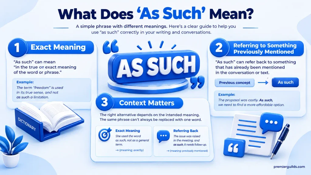Meaning and usage guide for as such with examples of exact meaning and context