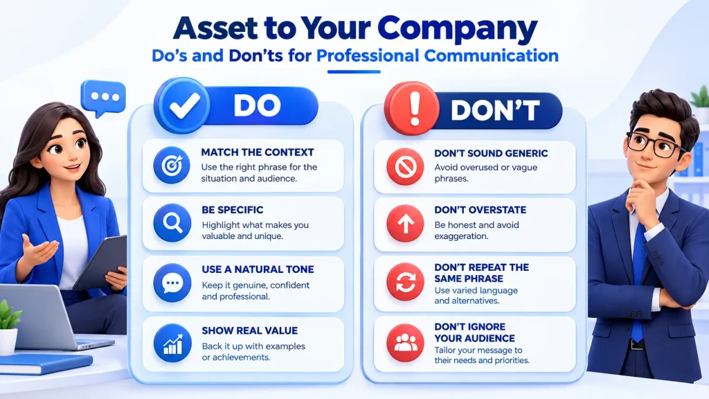 Do’s and don’ts for using alternatives to asset to your company in professional communication