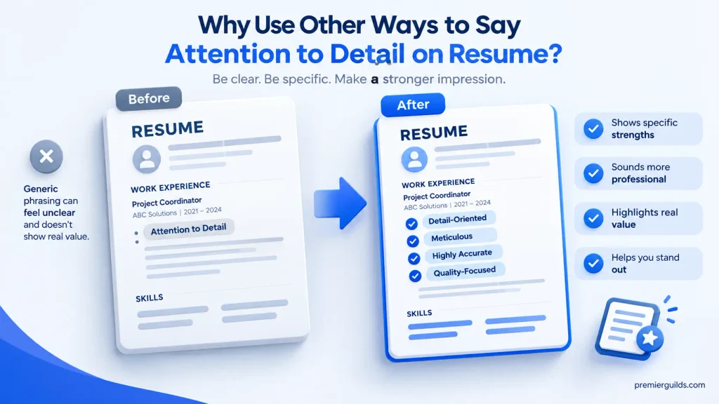 before and after resume showing stronger alternatives to attention to detail