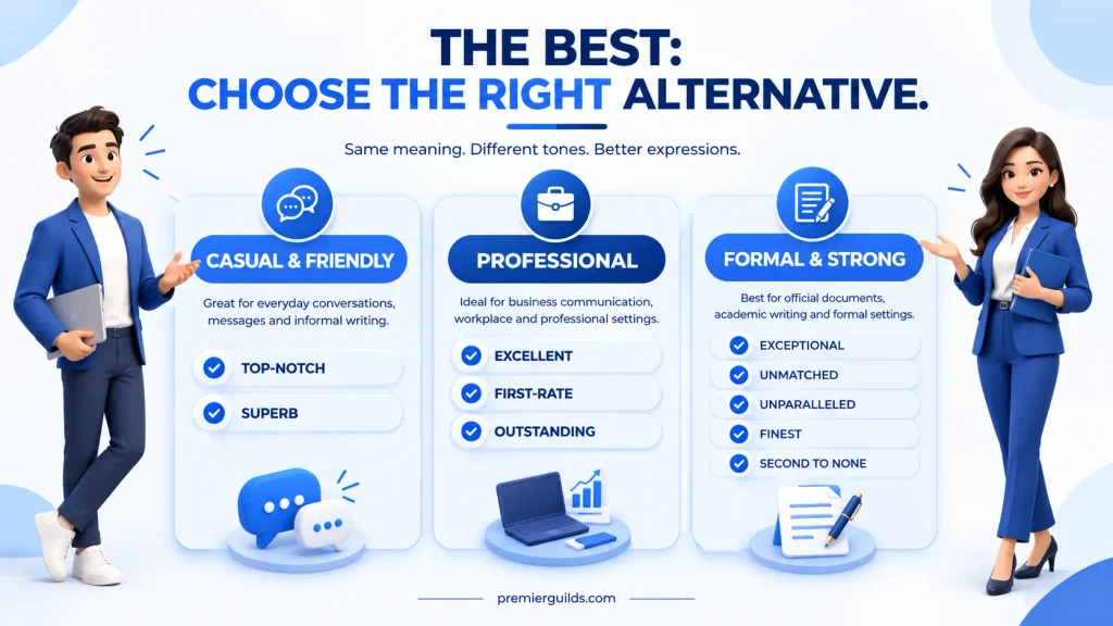 Casual professional and formal alternatives to the best by tone