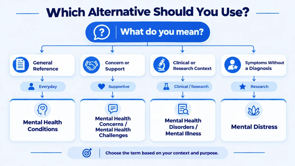 Decision tree for choosing the right alternative to mental health issues by context