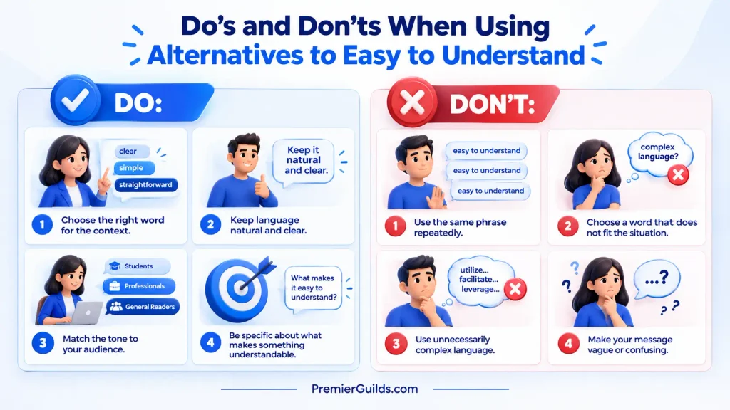 Dos and don'ts when choosing alternatives to easy to understand