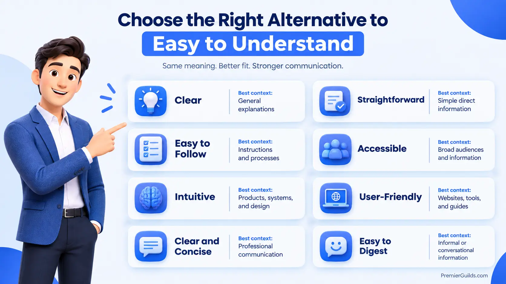 Tone and context guide for alternatives to easy to understand