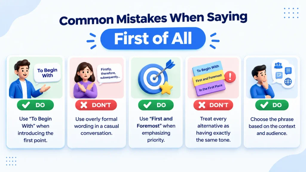 common mistakes when using alternatives to first of all
