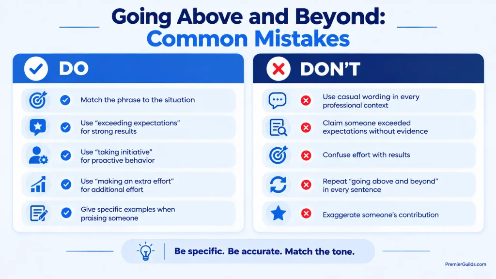 Do’s and don’ts for using going above and beyond and its alternatives correctly