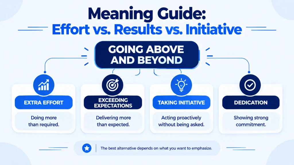 Meaning guide showing the difference between extra effort exceeding expectations and taking initiative