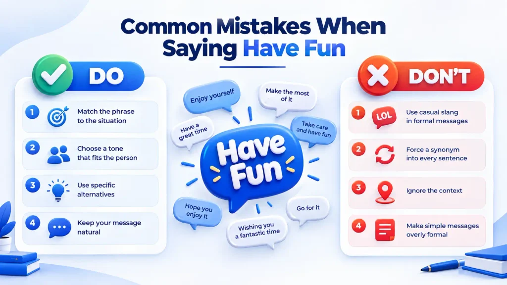 Do and don’t guide for using different ways to say have fun
