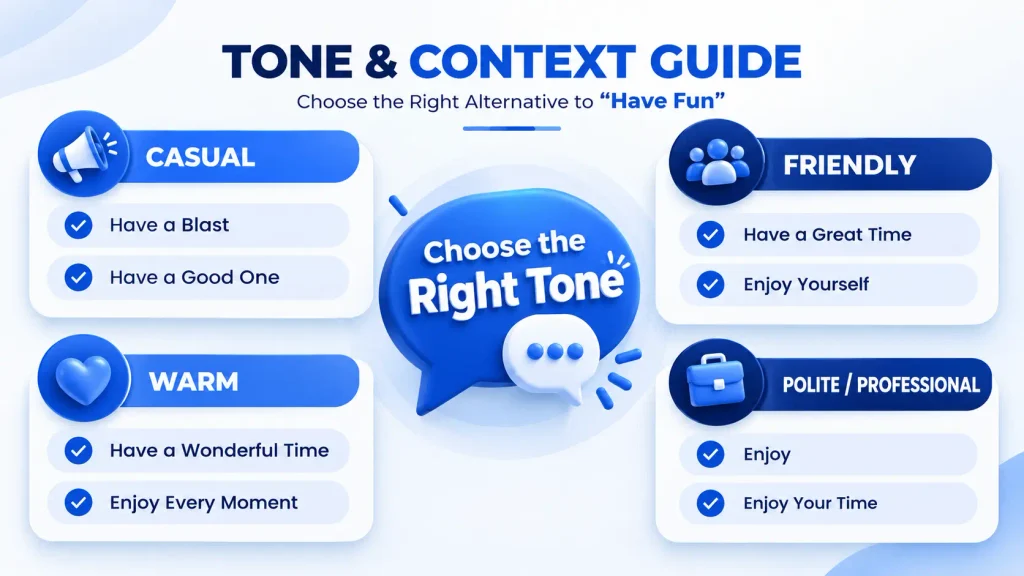 Tone and context guide for choosing alternatives to have fun
