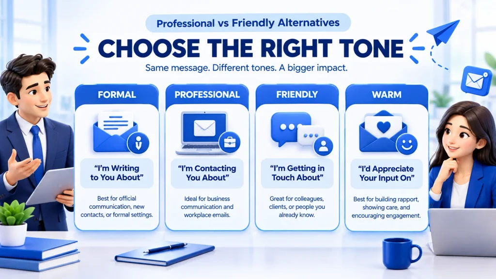 Formal professional friendly and warm alternatives to I am reaching out