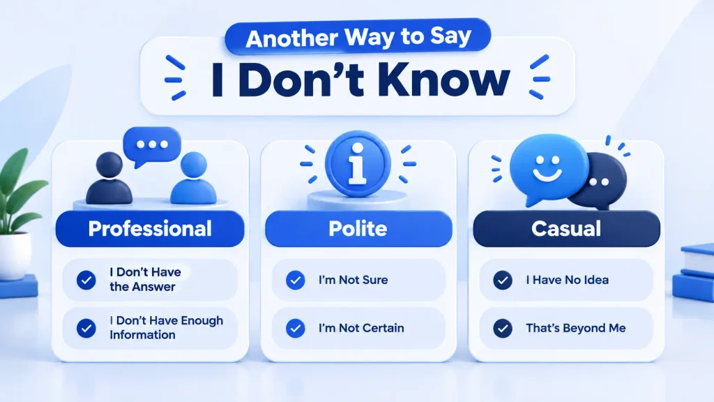 3D comparison of professional, polite, and casual alternatives to I don’t know