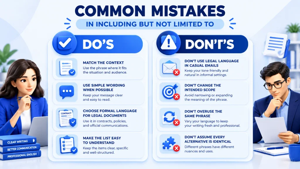 Do’s and don’ts for using alternatives to including but not limited to