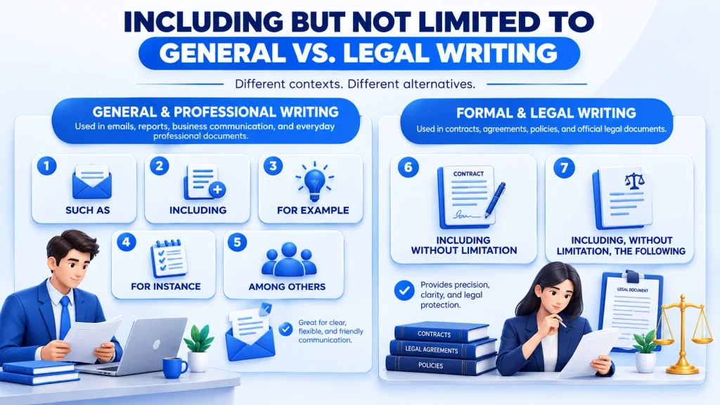 General professional and legal writing alternatives to including but not limited to