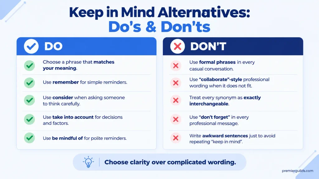 Do’s and don’ts for using alternatives to keep in mind in casual and professional English