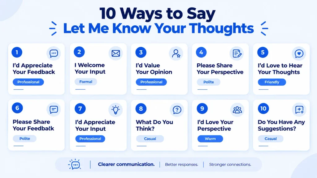 10 alternatives to let me know your thoughts for professional and casual communication