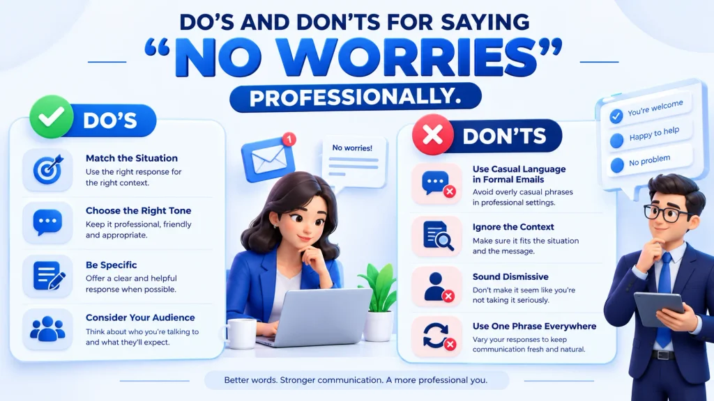 Do’s and don’ts for using no worries professionally in workplace communication