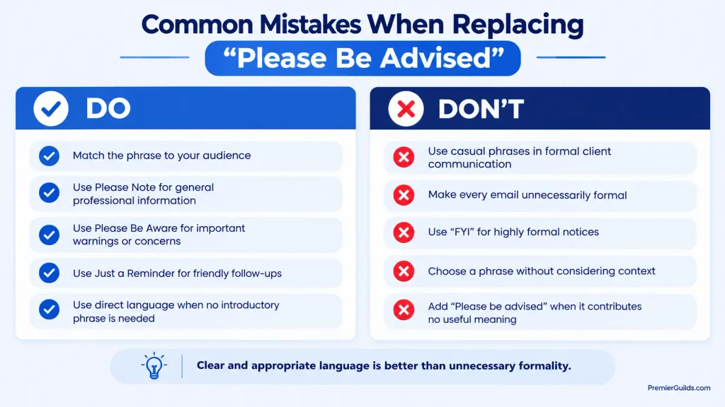 Do’s and don’ts for using please be advised alternatives in professional emails