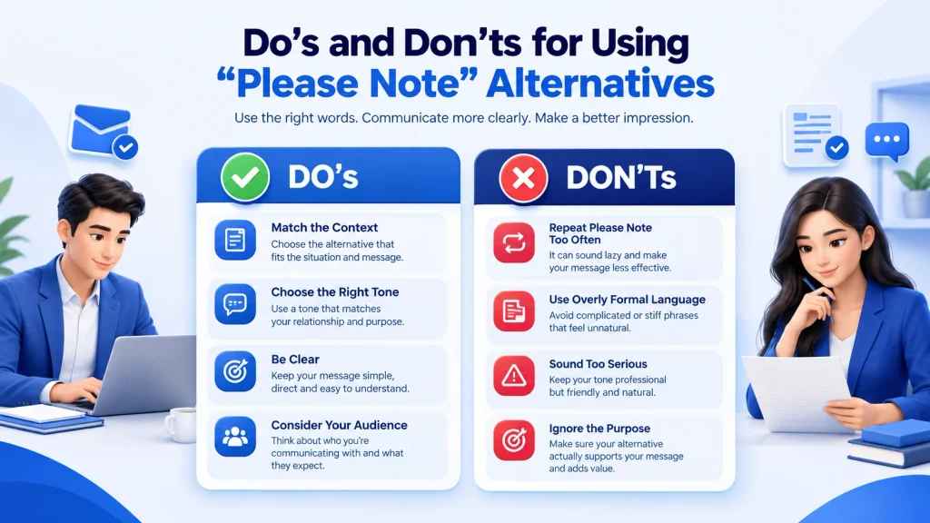 Do’s and don’ts for using alternatives to please note professionally