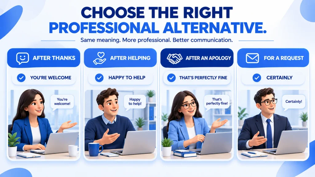 Professional alternatives to no worries for thanks apologies and workplace requests