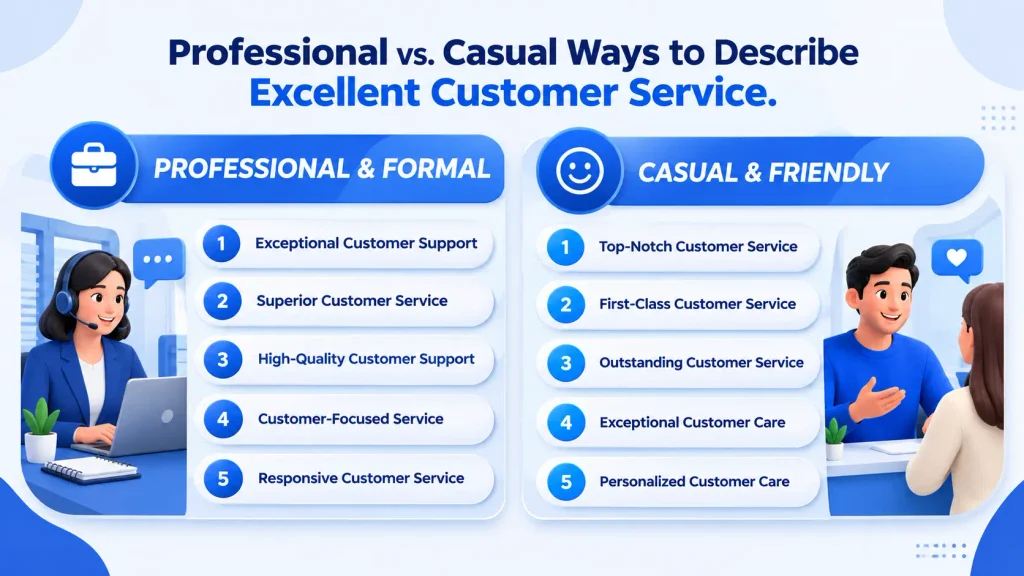 professional and casual alternatives to excellent customer service