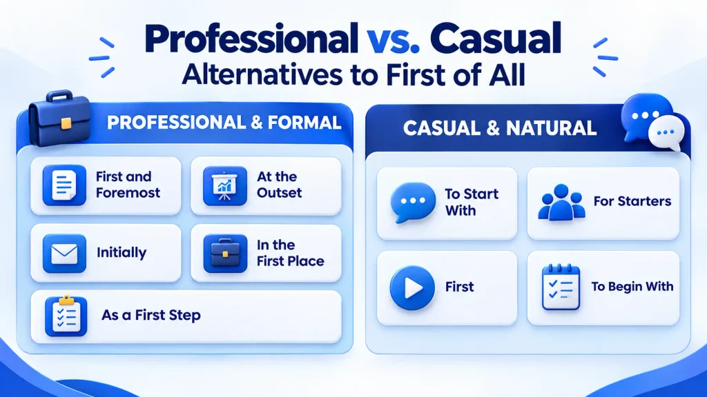professional and casual alternatives to first of all