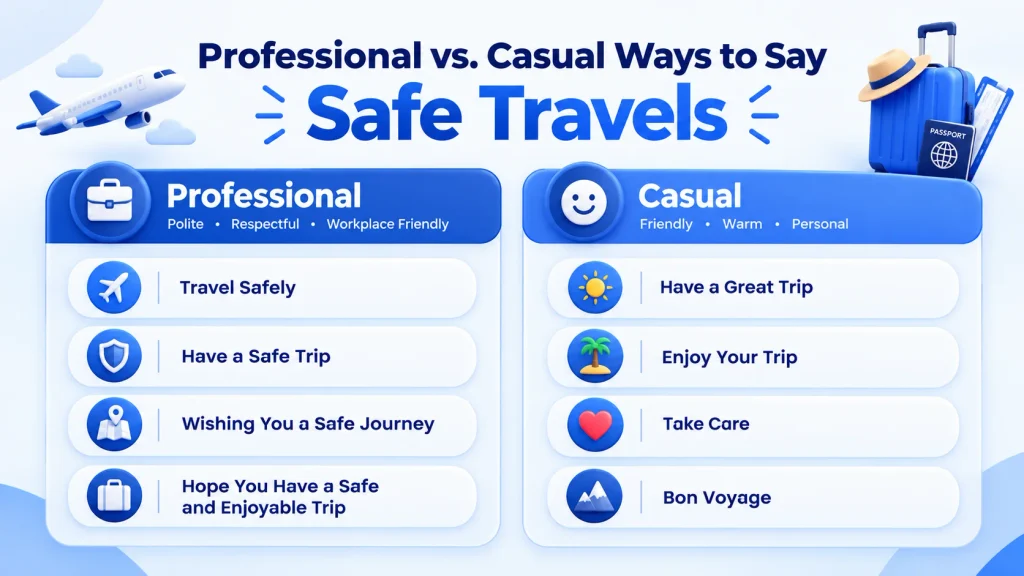 professional and casual alternatives to safe travels