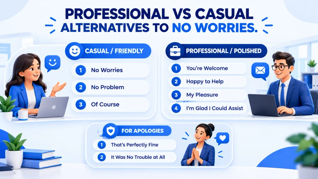 Professional versus casual alternatives to no worries for workplace communication