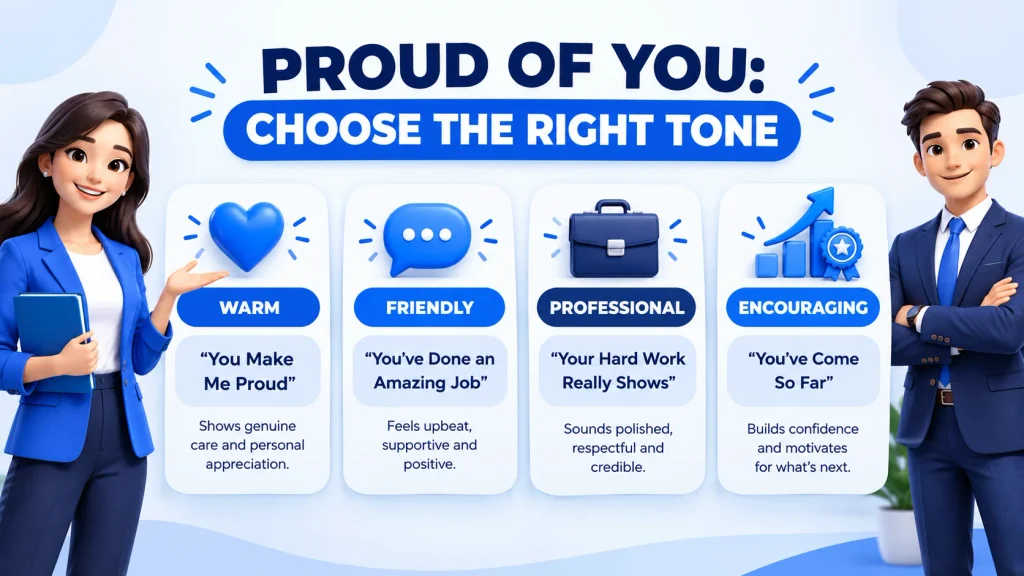 Warm friendly professional and encouraging alternatives to proud of you by tone