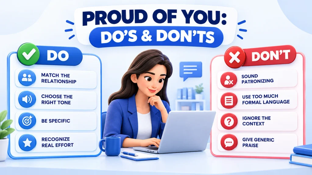 Do’s and don’ts for using alternatives to proud of you in different situations